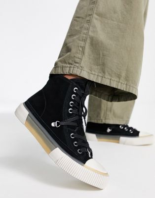 All Saints elena high top lace up trainers in black suede