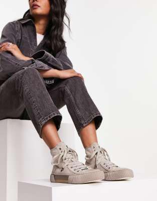 All Saints - Elena - Sneakers Alte Stringate In Camoscio Color Pietra-Neutro