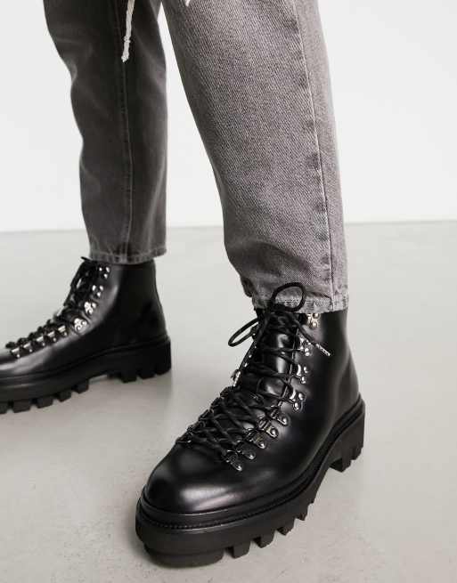 All Saints isaac chunky hiking boots in black leather ASOS