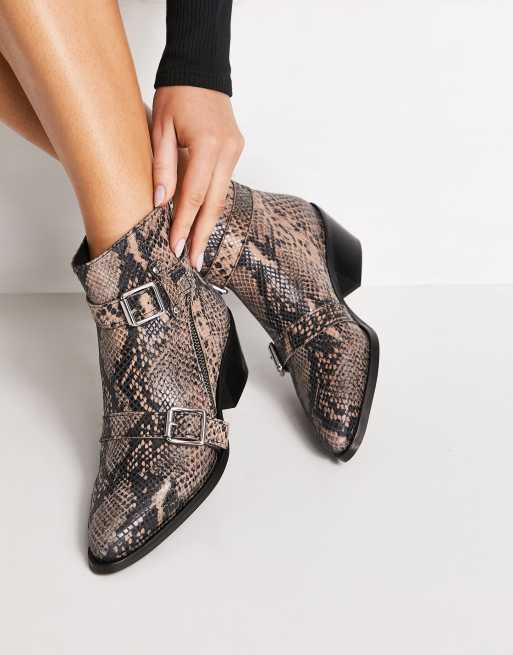 All Saints katy western snakeskin boots in taupe ASOS