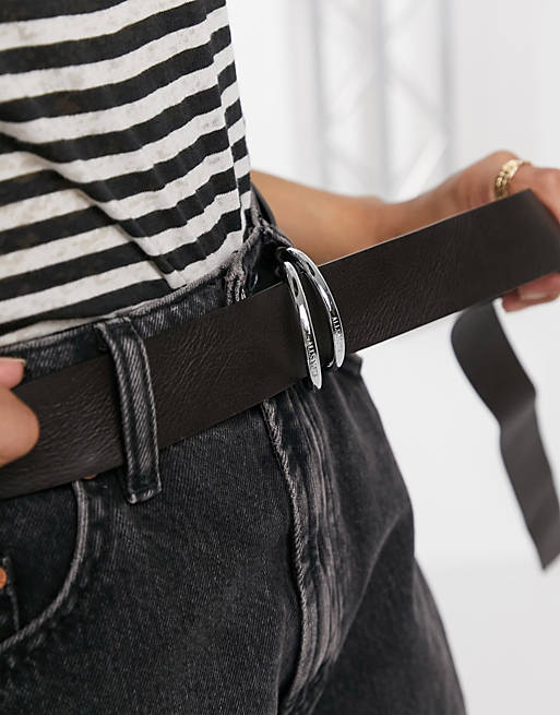 All Saints leather 38mm pull through belt in oxblood | ASOS