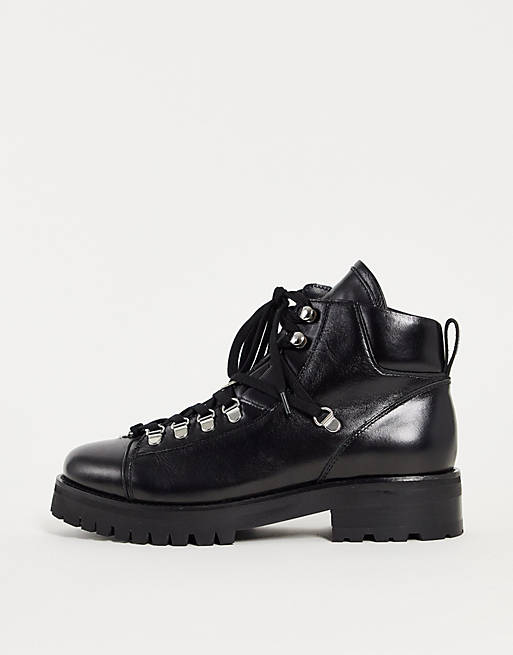 All Saints lia lace up hardware ankle boots in black leather