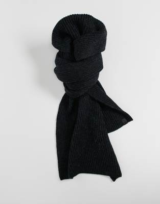 All Saints merino rib scarf in black marl