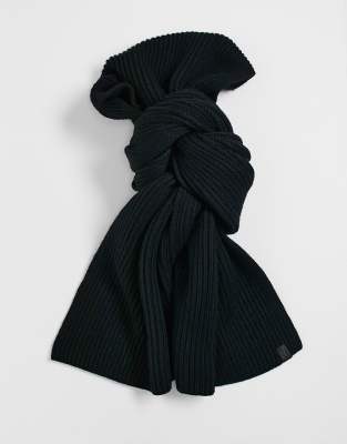 All Saints merino rib scarf in black