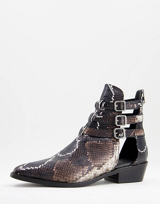 All Saints naomi strappy pointed ankle boots in black leather