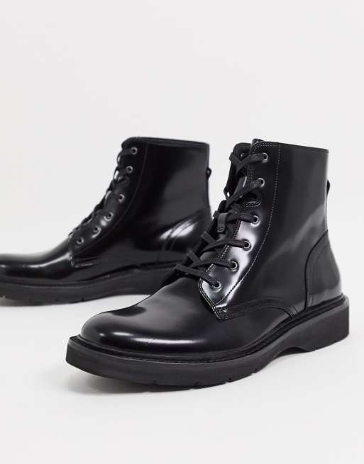 All Saints nova high shine leather lace up boots in black ASOS