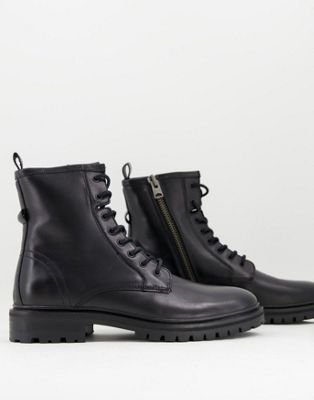 All Saints Olin high top lace up boots in black leather