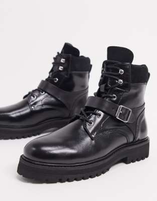 raid brazen chunky biker boots in black