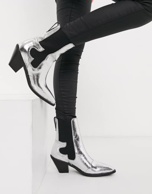 All Saints sara western boots in silver | ASOS