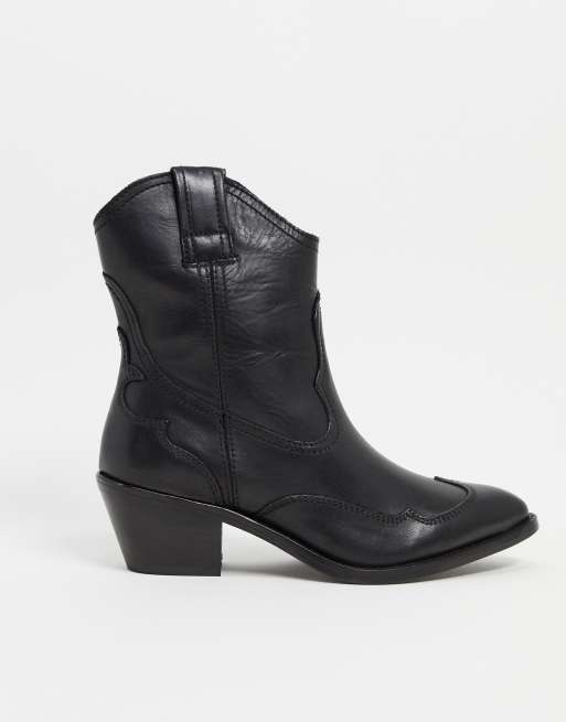 All Saints shira leather western boots in black | ASOS