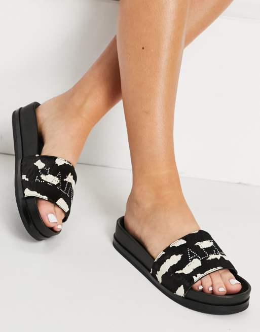All Saints sophie shunky sliders in animal print ASOS
