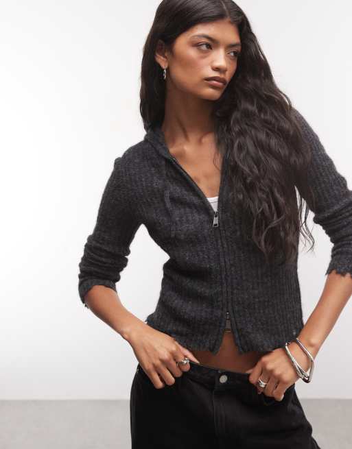 AllSains sweat à capuche zippé en maille effet usé gris anthracite, 4 de 4