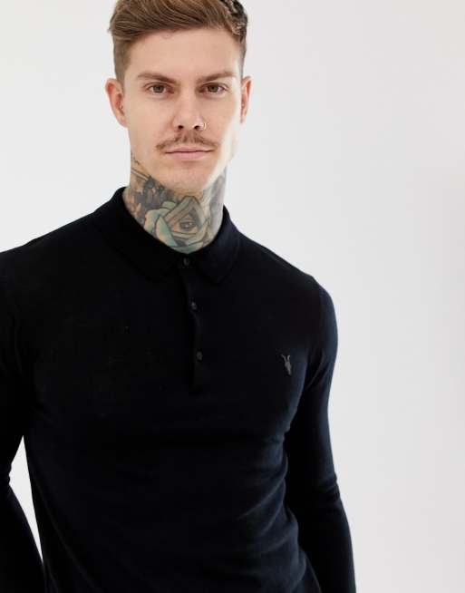 Allsaints Mode Long Sleeve Wool Polo In Beetle Blue