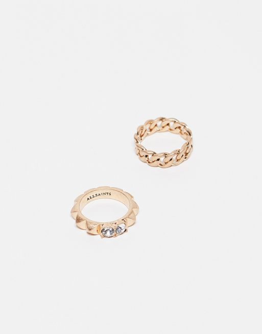 AllSaints 2-pack chain rings in gold