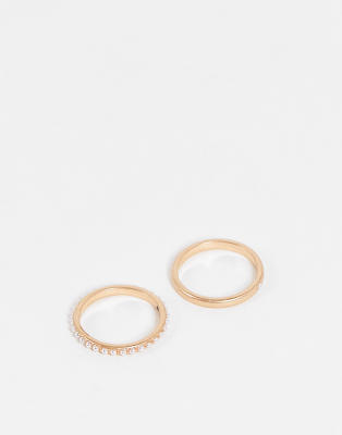 Allsaints 2 Pack Pearl Detail Rings In Gold | ModeSens
