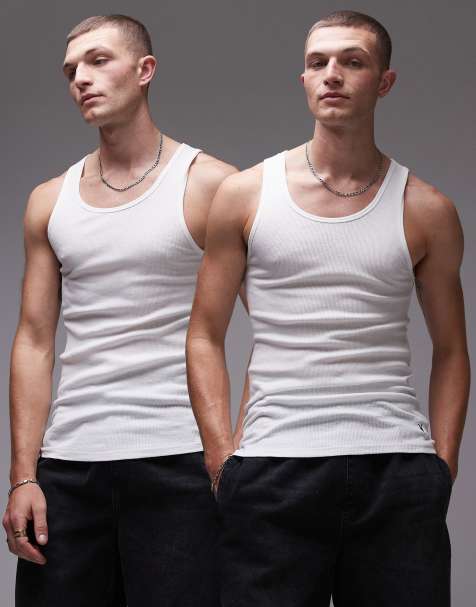 AllSaints 2 pack ribbed singlets in white - view 1