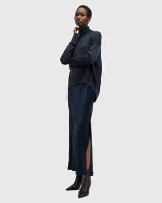 AllSaints 2in1 Neo satin maxi dress in navy - view 1