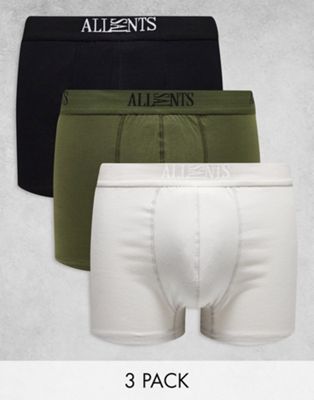 AllSaints 3-pack cotton trunks in black, green, off white