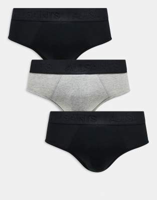 AllSaints 3-pack cotton briefs in black and grey - view 1