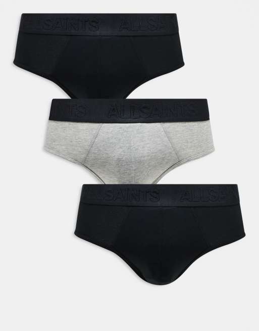 AllSaints 3-pack cotton briefs in black and grey