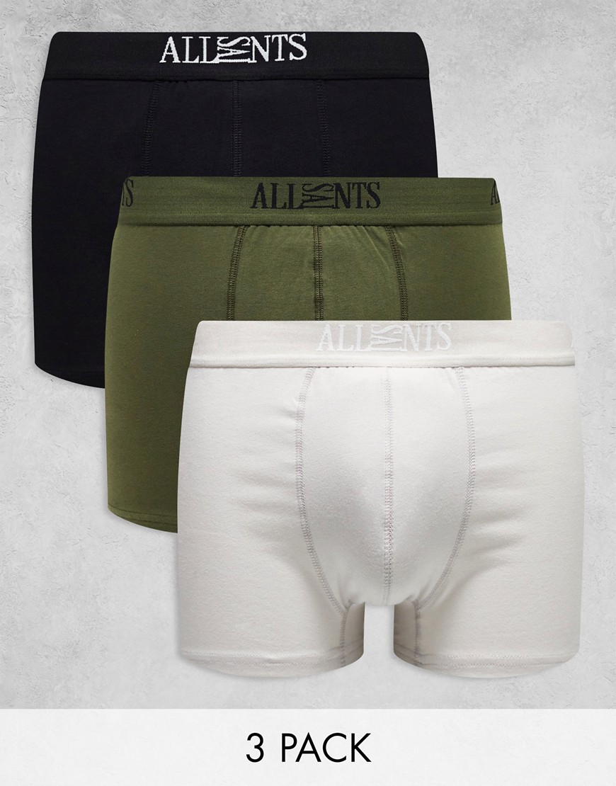 AllSaints 3-pack cotton trunks in black, green, off white-Multi