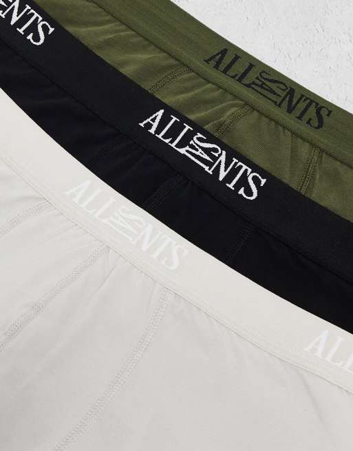 AllSaints 3-pack cotton trunks in black, green, off white