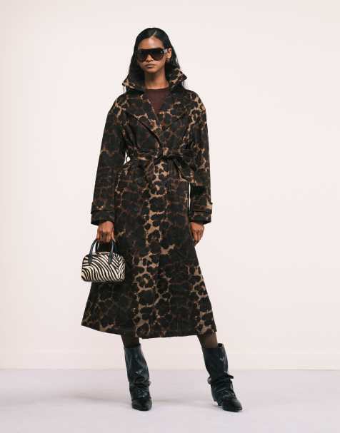 AllSaints – Abel – Brun och svart, leopardmönstrad trenchcoat - view 1