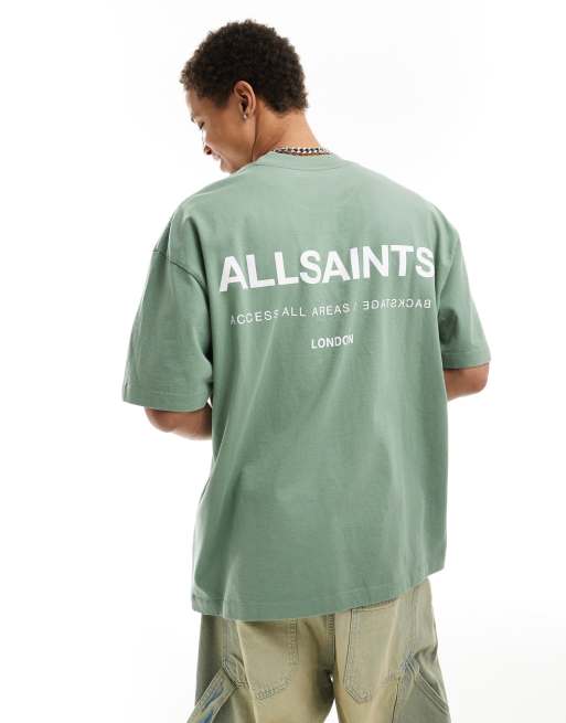 AllSaints – Access Underground – T-shirt oversize w zgaszonym zielonym kolorze
