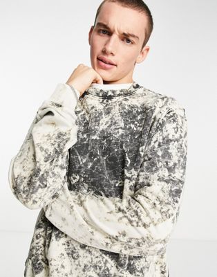AllSaints Ace sweatshirt in beige and black with acid wash affect - ASOS Price Checker