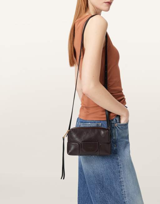 AllSaints Acre sac bandoulière portefeuille en cuir bordeaux, 2 de 4