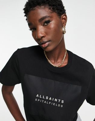 AllSaints Acria logo boyfriend tee in off black