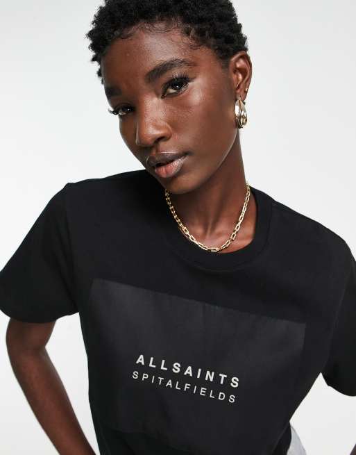 AllSaints Acria logo boyfriend tee in off black | ASOS