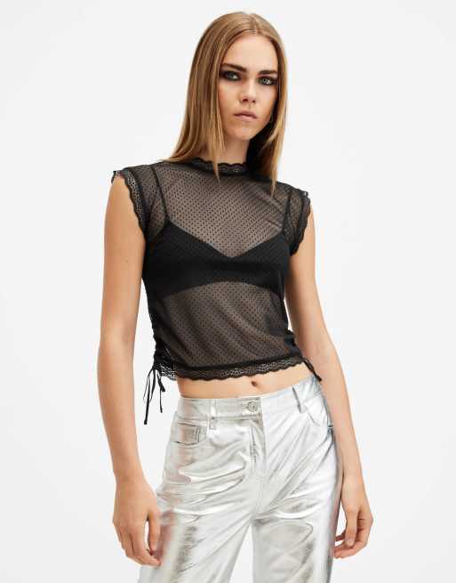 AllSaints – Adara – Spitzen-Tanktop in Schwarz