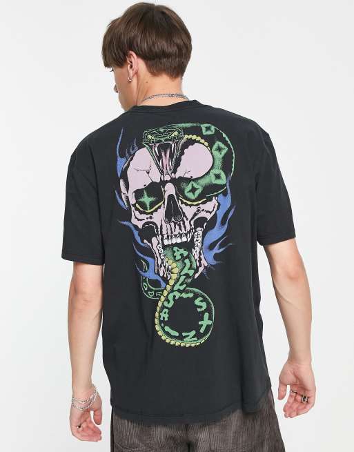 AllSaints - Adder - T-shirt met print op de rug in verwassen zwart