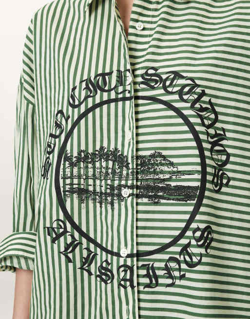 AllSaints - Adrianne - Overhemd in appelgroen/wit, 6 van 7