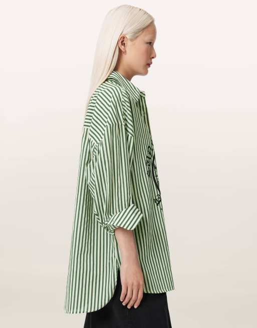 AllSaints - Adrianne - Overhemd in appelgroen/wit, 7 van 7