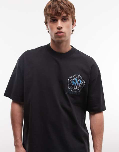 AllSaints Affix short sleeve graphic logo t-shirt with back print in black - view 1