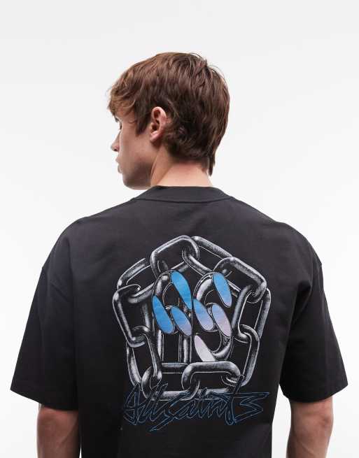 AllSaints Affix short sleeve graphic logo t-shirt with back print in black, 5 of 5