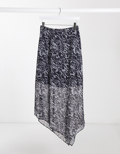 AllSaints aislyn ambient leopard print mini skirt in pale grey