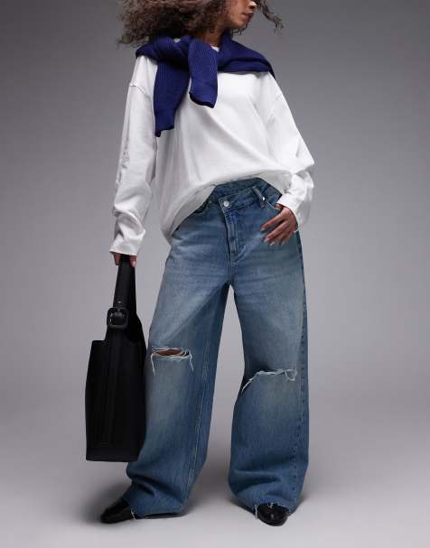 Allsaints Aki crossover waist jeans in light wash 