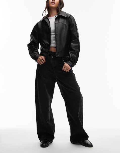 AllSaints – Aki – Denim-Jeans in verwaschenem Schwarz mit weitem Bein und überkreuztem Bund - view 1