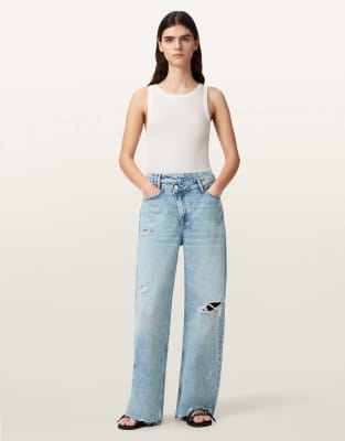 Aki - Jeans in Destroy-Hellblau mit überkreuztem Design Blau W28
