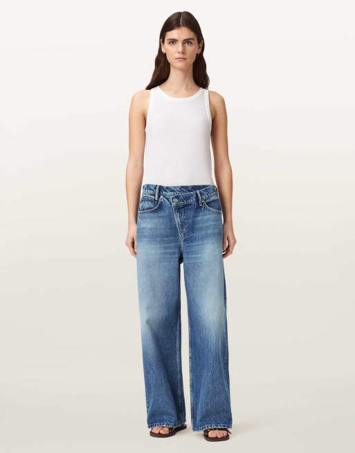 AllSaints – Aki – Jeans in Vintage-Indigoblau mit überkreuztem Design
