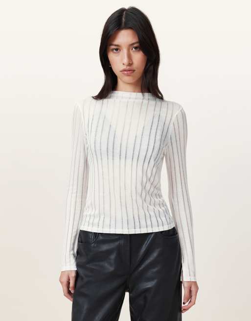 AllSaints – Aki – Langärmliges Shirt in Weiß