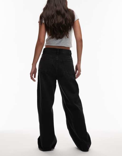 AllSaints - Aki - Mellemvasket sorte jeans med krydsende detalje og vide ben i denim, 3 af 5