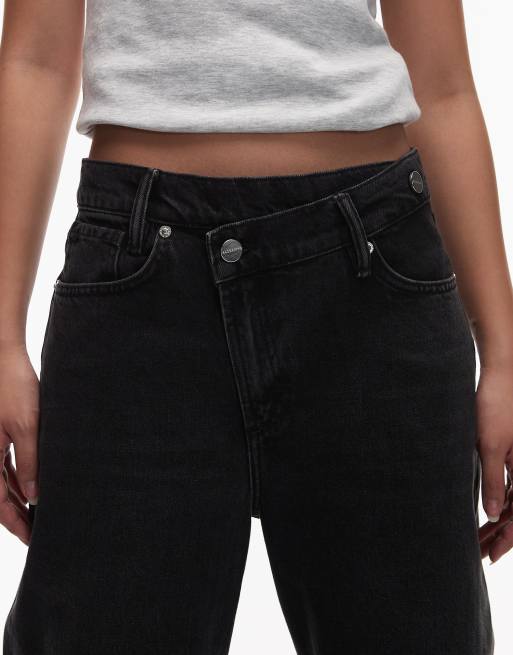 AllSaints - Aki - Mellemvasket sorte jeans med krydsende detalje og vide ben i denim, 4 af 5