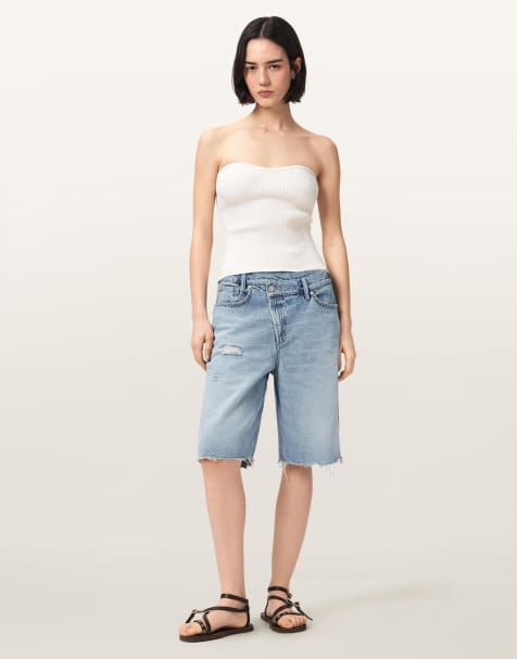 AllSaints - Aki - Pantalones cortos azul claro desgastado con diseño cruzado - view 1