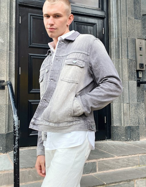 AllSaints Akola distressed denim jacket in light grey