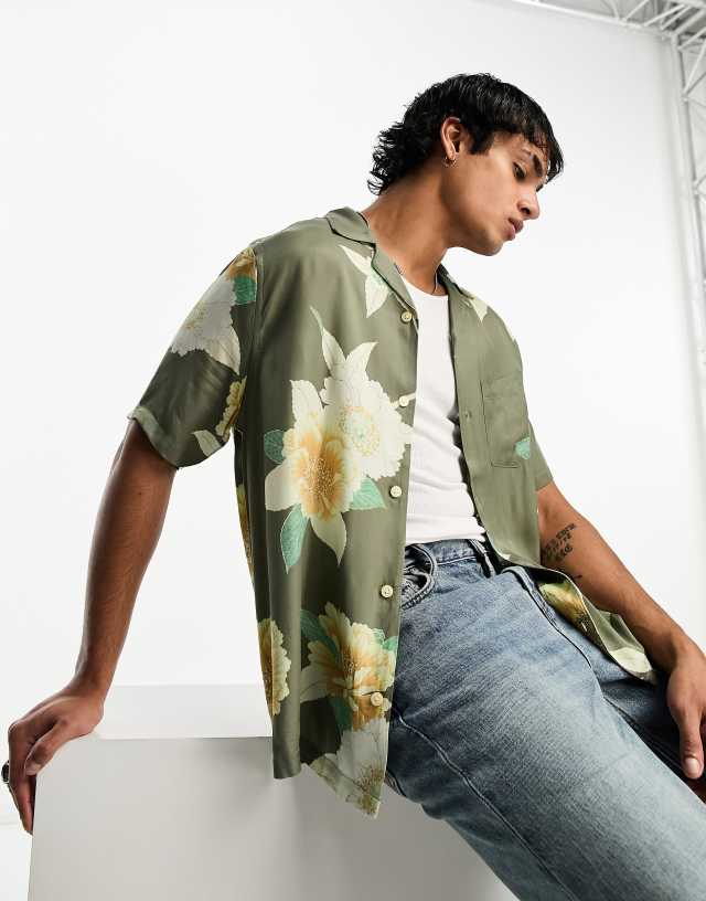 AllSaints Alamein floral shirt in khaki