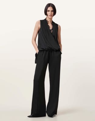 AllSaints - Alba - Hose aus Satin in Schwarz